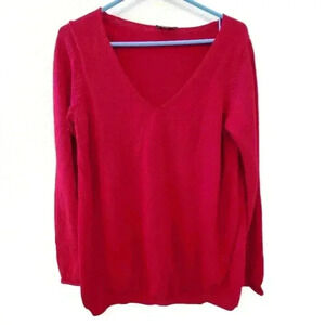 Eileen Fisher 100% Merino Wool Sweater V Neck Red Small Festive Christmas